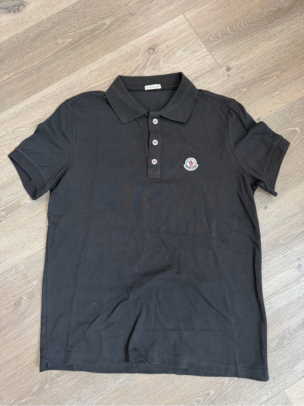 Moncler Black Short-Sleeve Polo with Logo Patch